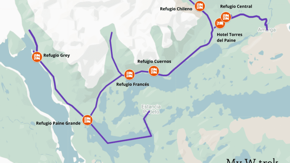W trek refugios map